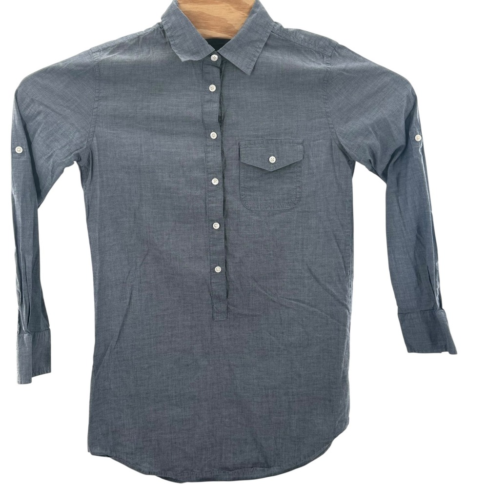 J.Crew Chambray Tunic Shirt Roll-Up Sleeve Button Down Preppy Minimalist XXS - Picture 2 of 8
